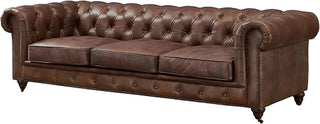 Starlight Canyon Home Leather-Upholstered Chesterfield Sofa with Solid Wood Frame, Genuine Leather Couch for Living Room and Bedroom, Bark Brown