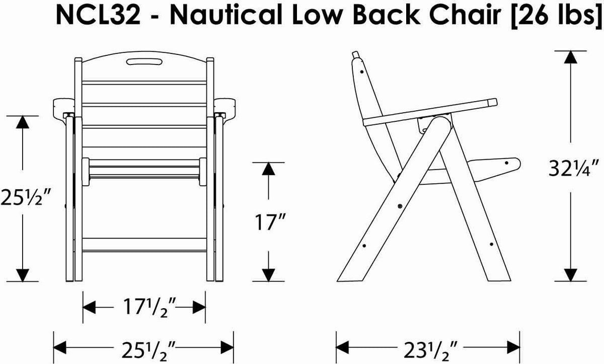 Nautical Low Back Chair by Polywood – Engineered Wood, Slate Grey, Model NCL32GY