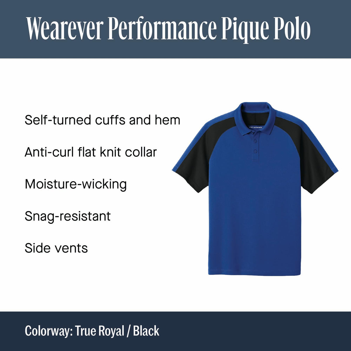 Unisex Wearever Performance Pique Colorblock Polo Black by Port Authority – Black