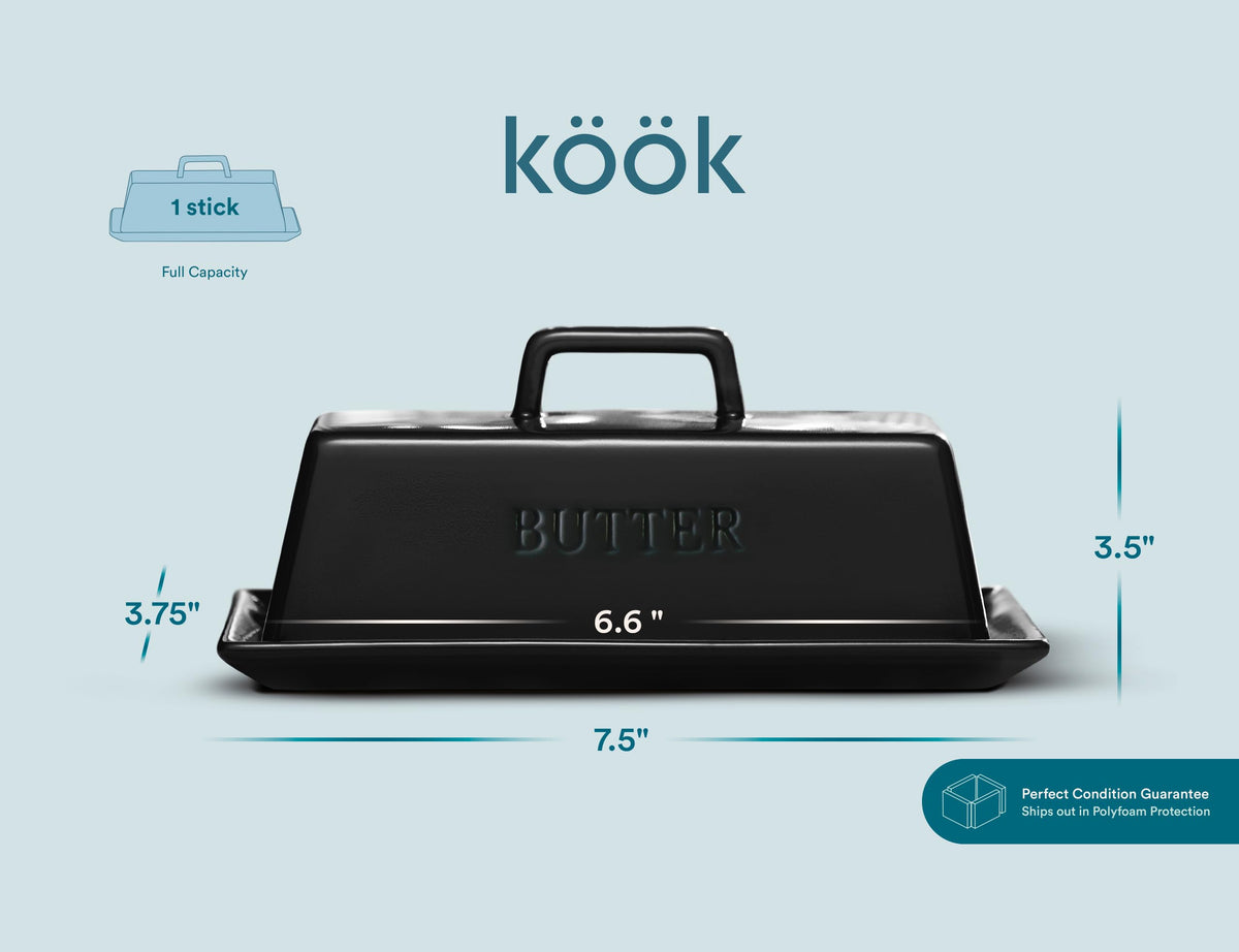 KooK Ceramic Butter Keeper with Cover, Regular Size, Black