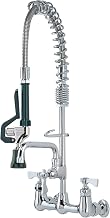 Krowne 18-708L Royal Series Space Saver Pre-Rinse Assembly, with Add-On Faucet, Wall Mount, 8" Centers, Spring Action Flexible Gooseneck