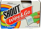 SHOUT Wipe & Go Instant Stain Remover Wipes 12 ea (Pack of 2)