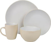 10 Strawberry Street 16 Piece Two Tone Coupe Dinnerware Set - Tan/White