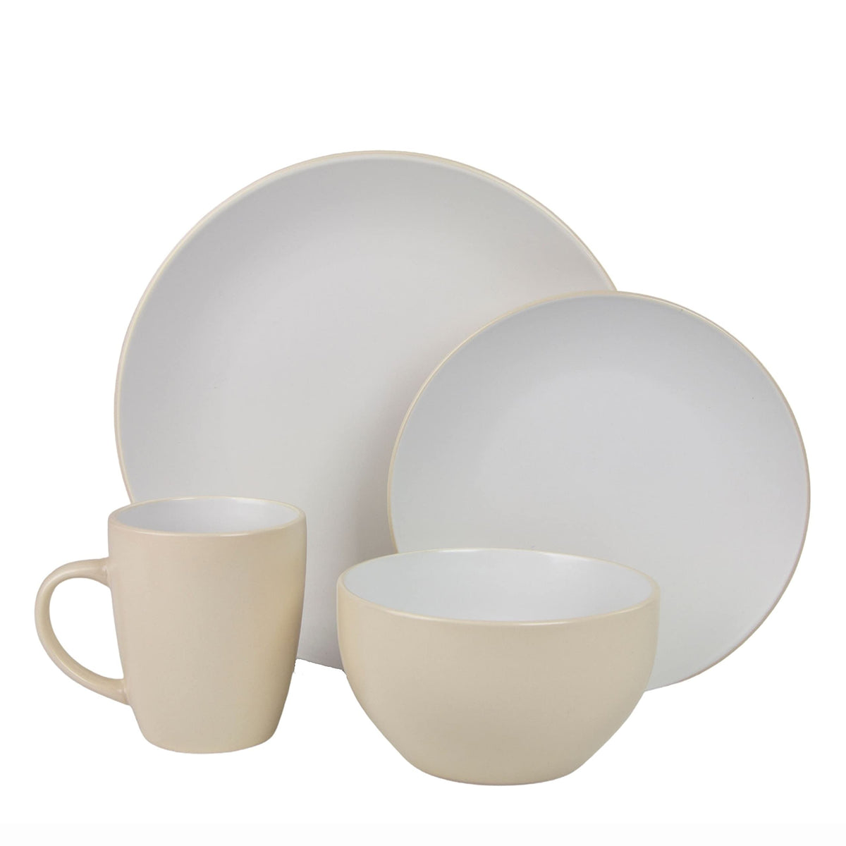 16 Piece Two Tone Coupe Dinnerware Set - Tan/White by 10 Strawberry Street – 16 pc, Stoneware, Tan/White, Pack of 16, Model 2TONE-16-GRYW