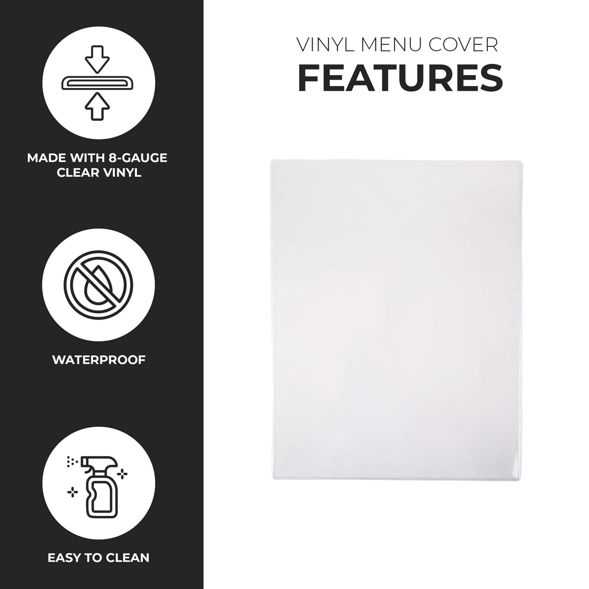 Double-Sided All Clear Vinyl Menu Cover | Two-Sided 2 View Plastic Menu Holder | Slip in Top-Loading Cover | Wipeable by Risch – 8.5 Inches by 11 Inches - 8 Gauge, Model 100 8.5X11