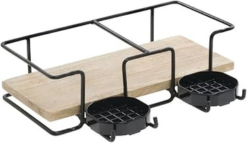 Mango Wood & Wire Double Airpot Holder - 14.5"W x 11.82"D x 3.81"H
