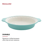 KitchenAid Stoneware Pie Dish, 9 Inch, Aqua Sky