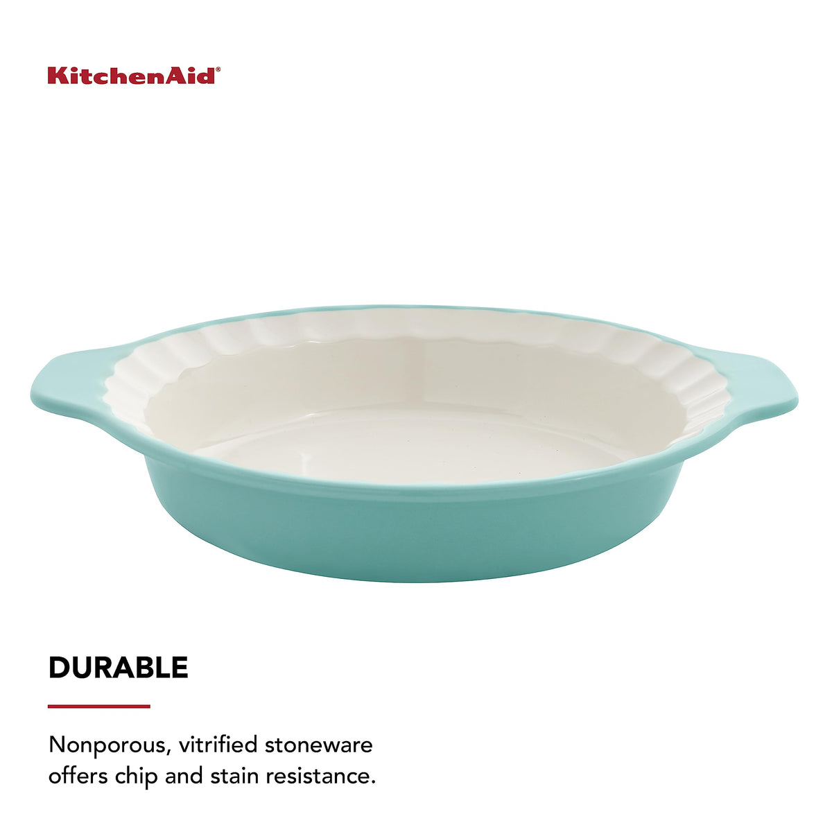 KitchenAid Stoneware Pie Dish, 9 Inch, Aqua Sky