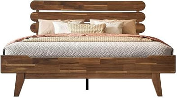 Full Size Solid Wood Platform Bed Frame, Headboard & Footboard, 12 Heavy-Duty Slatted Base, Center Metal Legs, Easy Assembly, No Box Spring Needed, Anti-Slip & Noise-Free, Walnut Finish OZF-37