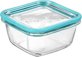 Bormioli Rocco Frigoverre Future 14.25 oz. Square Stackable Glass Food Storage Container Made of Tempered Glass with Silicone Rubber Seal, Set of 12