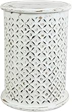 Starlight Canyon Home Solid Mango Wood Drum End Table with Distressed-Finish, Small Round Side Table for Living Room Farmhouse Decor, Antique White