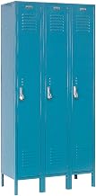 Global Industrial Single Tier Locker, 12x15x60, 3 Door, Unassembled, Blue