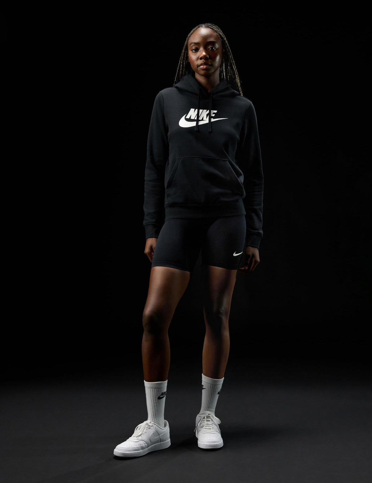 Women's Sportswear Club Fleece Logo Pullover Hoodie by Nike – Large, Cotton Blend, Black/White, Model DQ5775