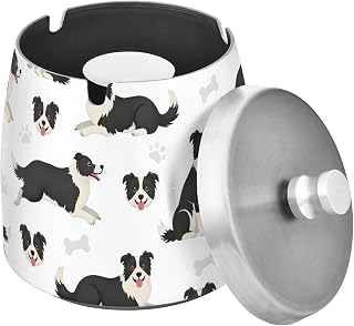Border Herding Pattern Splash Ashtray with Lid, Outdoor Ashtrays for Patio