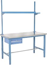 Global Industrial 60" W x 30" D Workbench, 1-5/8" Thick Stainless Steel with Drawer, Upright & Shelf, Blue