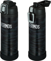 Vacuum Insulated Sports Bottle with Strap 0.3 gal (1 L) Black Gray Cold Only by THERMOS – 33.8 Ounces, 1.0 liters, Stainless Steel, Black Grey, Model FJI-1001 BKGY