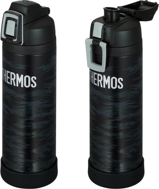 Vacuum Insulated Sports Bottle with Strap 0.3 gal (1 L) Black Gray Cold Only by THERMOS – 33.8 Ounces, 1.0 liters, Stainless Steel, Black Grey, Model FJI-1001 BKGY