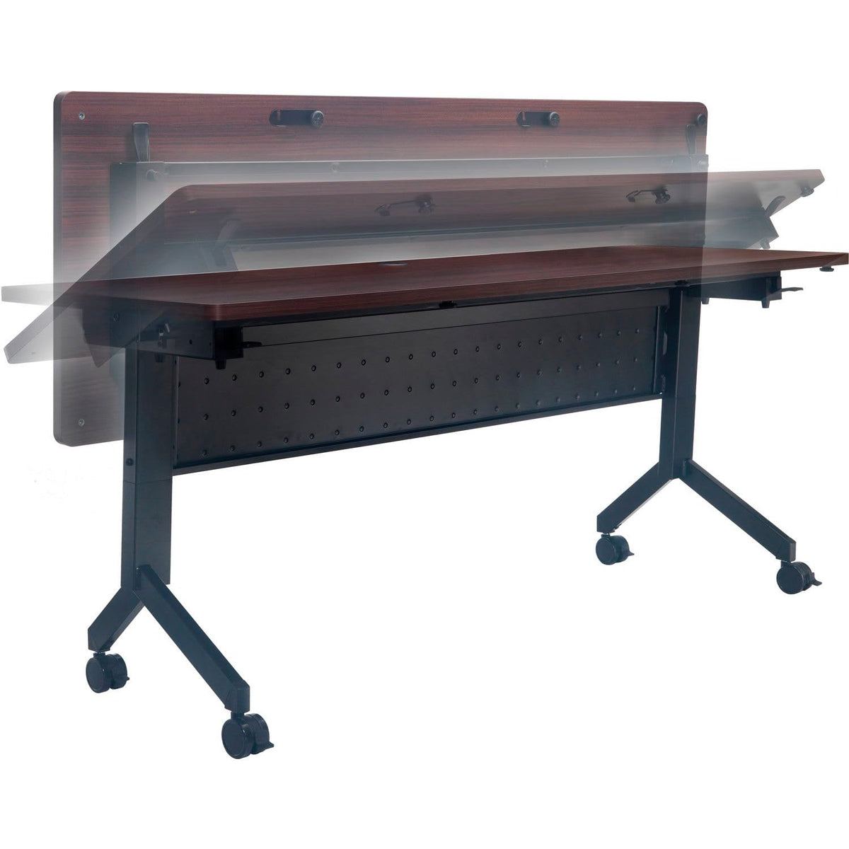 Interion Mobile Flip-Top Training Table with Modesty by Global Industrial – Engineered Wood, Walnut, Model 695125WN