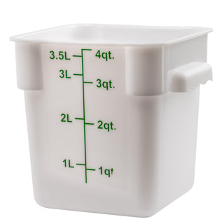 4 qt White Square Plastic Storage Container by Winco – Medium, 4.0 quarts, Plastic, White, Model PESC-4