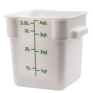 4 qt White Square Plastic Storage Container by Winco – Medium, 4.0 quarts, Plastic, White, Model PESC-4