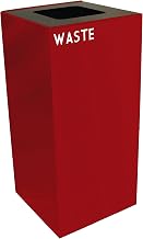 Witt Industries 32GC03-SC Steel 32-Gallon Geo Cube Recycling Container, Square Opening, Legend "Waste", Square, 15" Width x 15" Depth x 32" Height, Scarlet Red