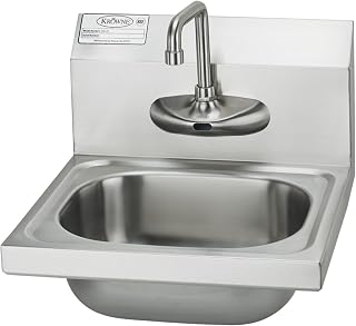 Krowne HS-67 16"W Hand Sink, Wall Mount, 4" OC Electronic Faucet, 4-1/2" Double Bend Spout, Sensor Faucet, 16"W x 15"D x 14"H Overall