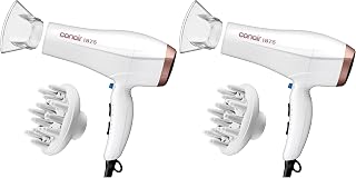 Conair Double Ceramic Hair Dryer with Diffuser | Blow Dryer with Ionic Conditioning | Includes Diffuser and Concentrator | Amazon Exclusive, White (Pack of 2)