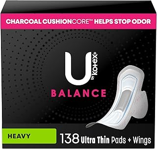 U by Kotex Balance Ultra Thin Pads with Wings, Heavy Absorbency, 138 Count (3 Packs of 46) (Packaging May Vary)