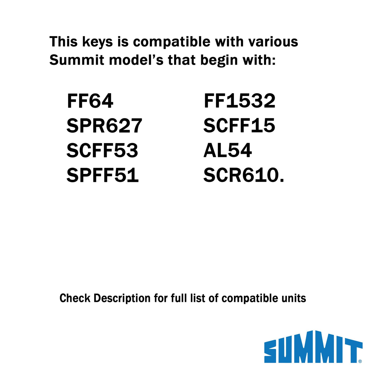 Refrigerator Replacement Key - Panel Ready Units by Summit Appliance – Model LOCK / KEY - Part KEY1IF