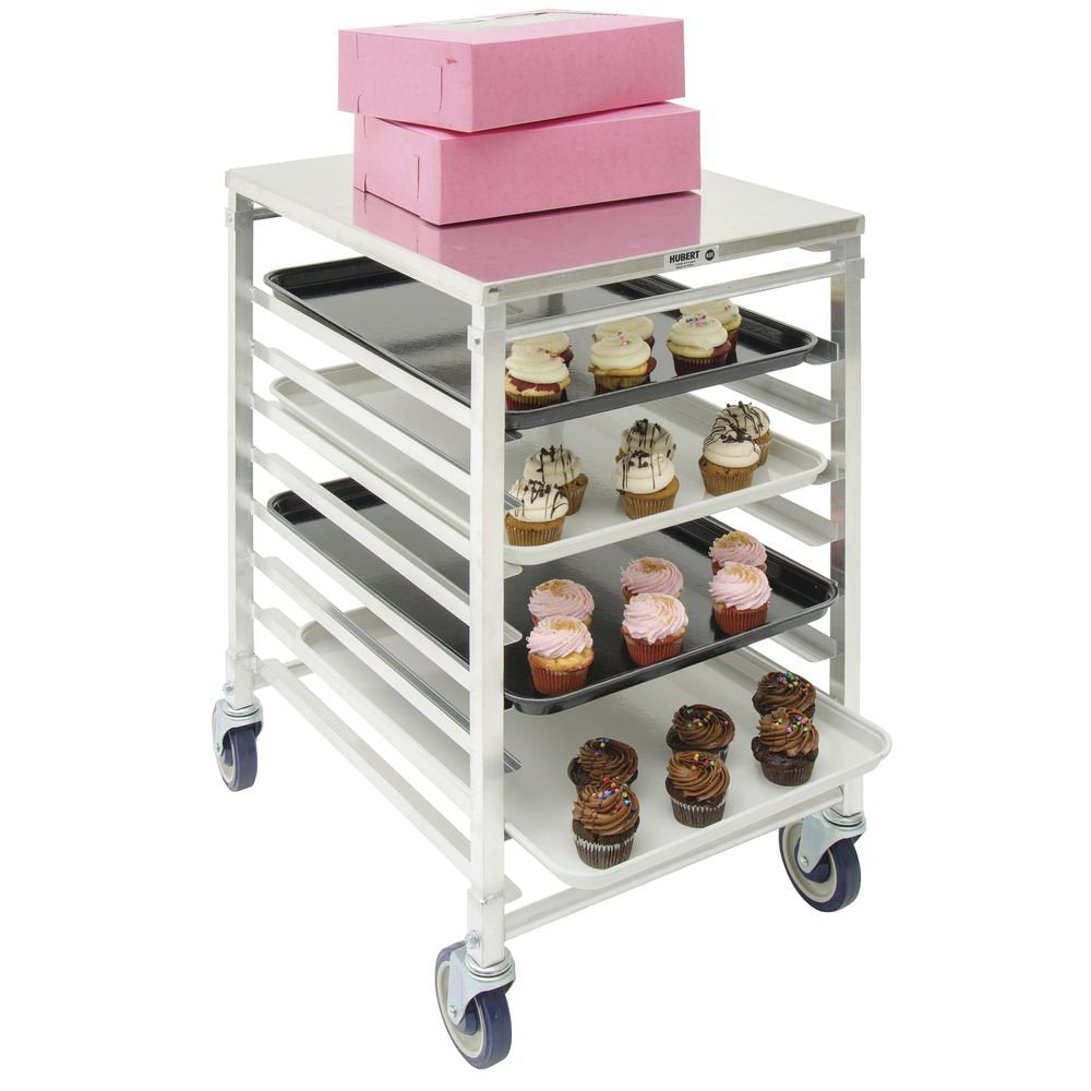 Aluminum 9-Pan Bun Pan Rack with Top - 20 1/2" L x 26" W x 34" H by HUBERT – 9-Tier Knockdown, Aluminum, Silver, Model AET1893/AT/KDSM
