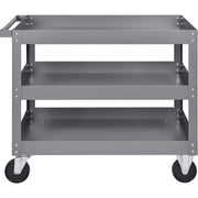 3 Shelf Deep Tray Steel Stock Cart by Global Industrial – 3"L x 24"W x 32"H, 12-Gauge Steel, Gray, Model 988845
