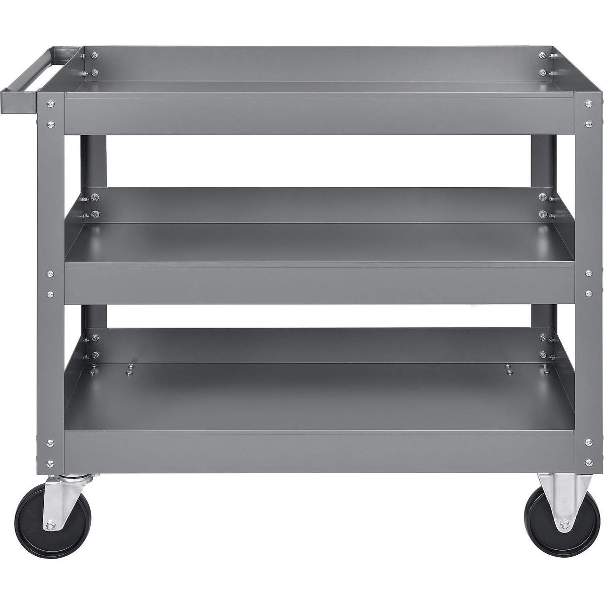 3 Shelf Deep Tray Steel Stock Cart by Global Industrial – 3"L x 24"W x 32"H, 12-Gauge Steel, Gray, Model 988845