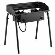 Glownary 32-Inch Double Burner Outdoor Range – 150,000 BTU Propane Stove with Wind Guards, Steel Construction, Portable Design for Camping, BBQ, Tailgating