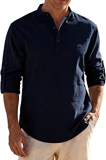 Mens Stretch Linen-Like Vacation Henley Shirt