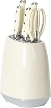 Oster Deaton Knife Block Set with Stainless Steel Knives & Kitchen Shears, 6-Piece Kitchen Cutlery Set with White Handles and Countertop Storage Block