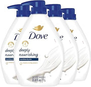 Dove Body Wash, Deeply Nourishing, Value Size 4-Pack – Moisturizing Shower Soap Liquid for Softer, Smoother Skin, 33.8 Oz Ea