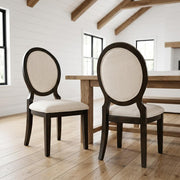 Polyester-Upholstered Dining Side Chair with Oval Back Set of by Furnifact – Wood, Brown, Pack of 2