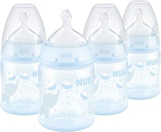 NUK Smooth Flow Anti Colic Baby Bottle 5 oz 4 Pack Blue Elephant