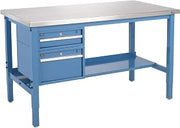 Global Industrial 72" W x 30" D Workbench, 1-1/2" Thick Stainless Steel Square Edge with Drawers & Shelf, Blue