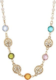 1928 Jewelry Multicolor Euro Channel Crystal Faux Pearl Necklace For Women 15" + 3" Extender