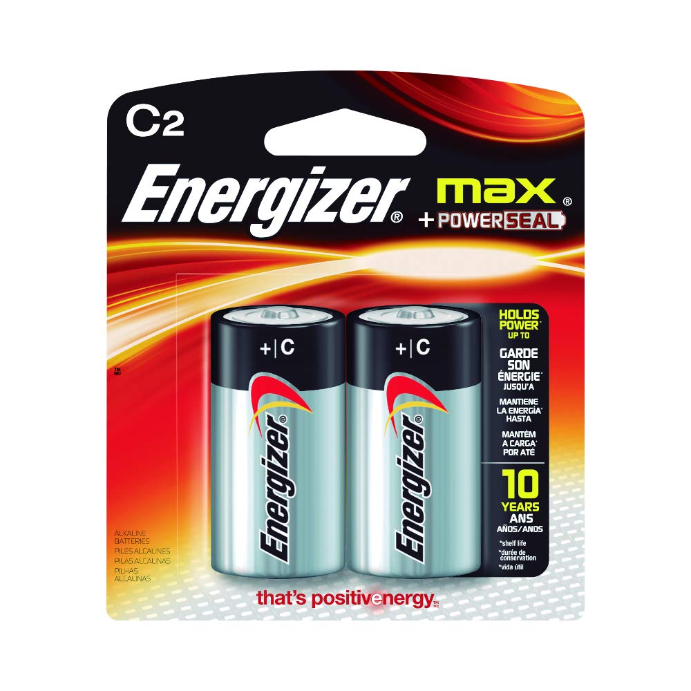 MAX C Batteries (2 Pack) by Energizer – 2 Count (Pack of 1), Black, Pack of 2, Model E93BP-2