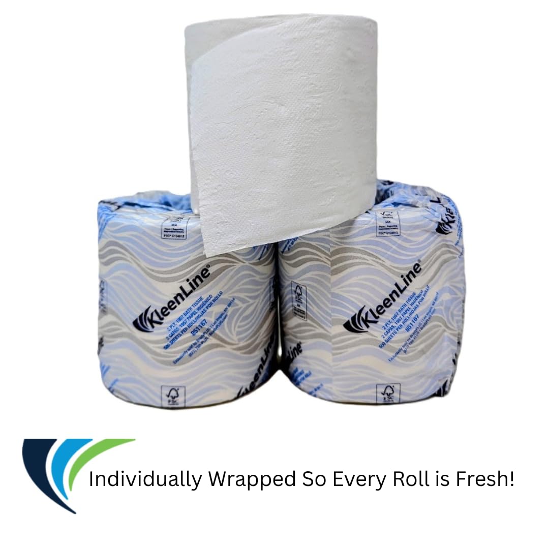 KleenLine 2-Ply Bath Tissue – White, 4.25" x 4", Universal | 96 Rolls/Case