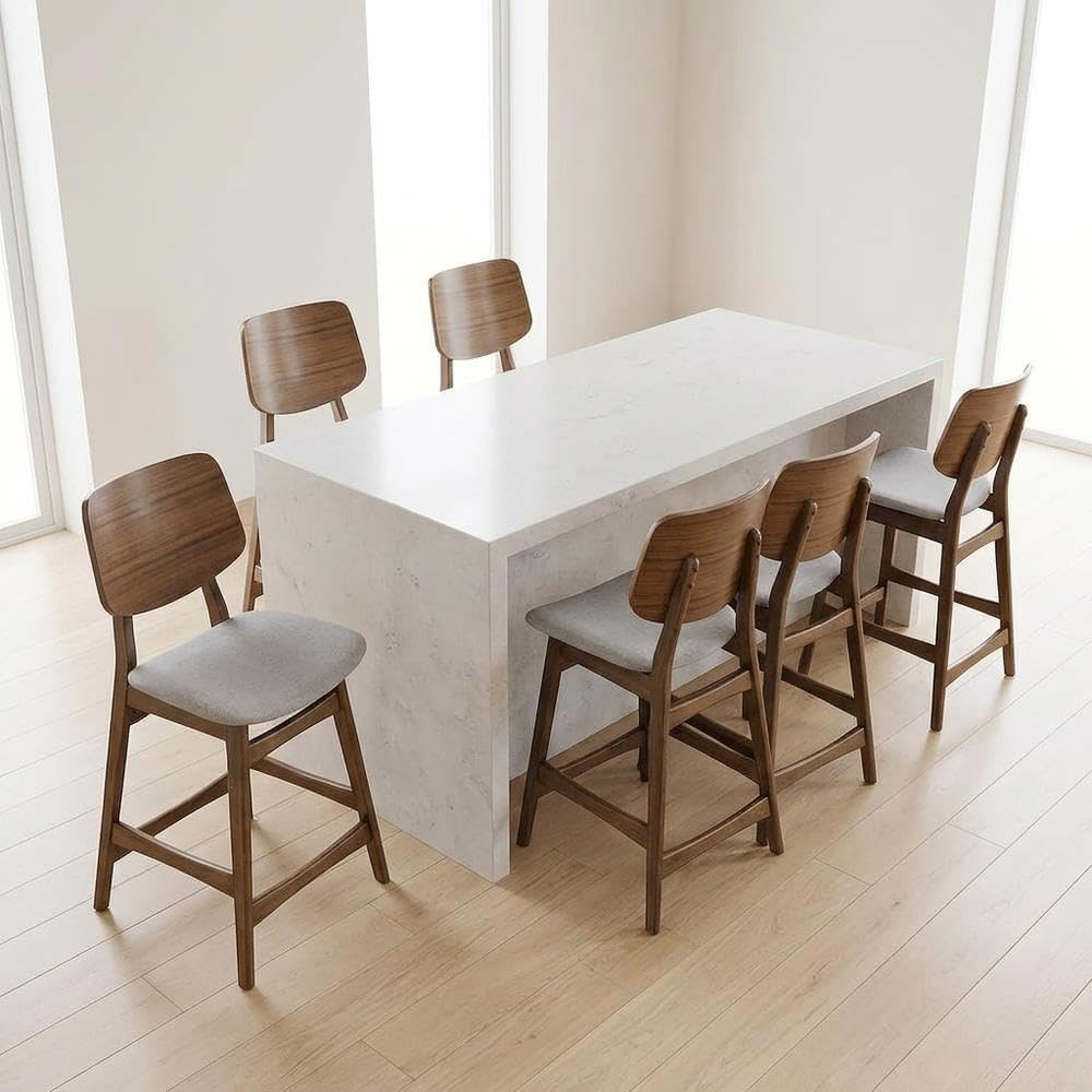 Solid Wood Fabric-Upholstered Counter Chair Set of by Starlight Canyon Home – Solid + Manufactured Wood, Foam, Fabric (Polyester), Grey, Pack of 6