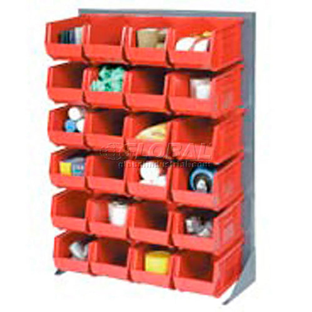Louvered Bin Rack With (48) Red Stacking Bins by Global Industrial – Steel, Gray, Model 550160RD
