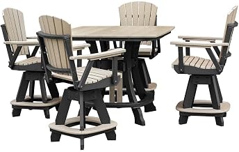 Brown Square Counter Height Dining Set, Heavy-Duty 5-Piece, Recycled HDPE Outdoor Furniture, All-Weather Patio Table