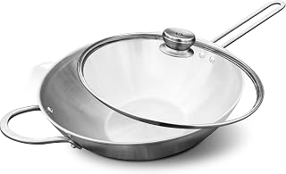 ZWILLING TwinNova 3 Induction Wok Pan 30 cm with Glass Lid, 2-Piece Asian Wok Pan Uncoated, Dishwasher Safe, Non-Slip Handle, Pan for All Types of Cookers, Silver