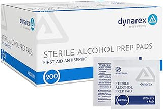 Dynarex DynaSafety Sterile Alcohol Prep Pads - Medium - 70% Isopropyl Alcohol, Individually Wrapped, Soft Cleaning Wipes - 200 per Box