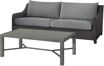New Classic Furniture Skye 2 Piece Conversation Set, Gray - Outdoor Sofa and Coffee Table Set - Durable for Family Outdoor Gathering