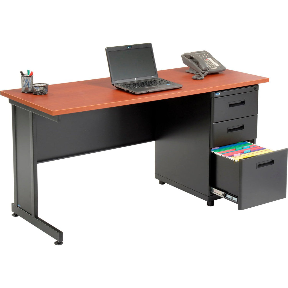 60" W x 24" D x 30" H Office Pedestal Desk with 3 Drawers by Global Industrial – 60"W x 24"D x 30"H, steel, Maple, Model 670073CH