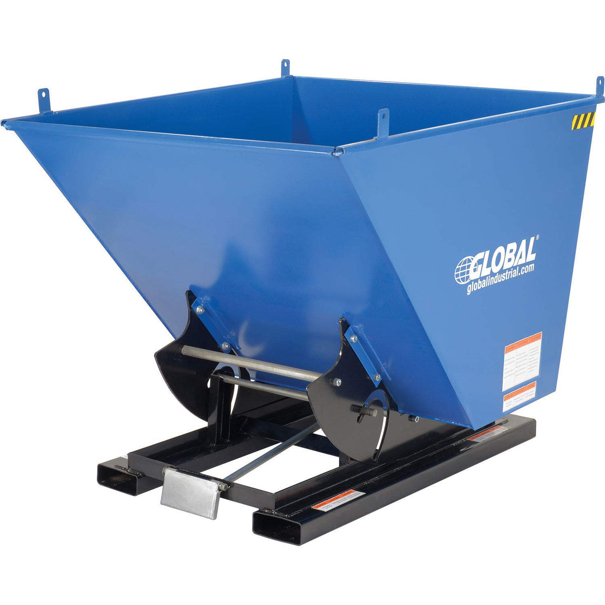 Steel Self-Dumping Forklift Hopper with Bump Release by Global Industrial – 61.62"L x 41.31"W x 42.69"H, 1.0 cubic_yards, Alloy Steel, Blue & Black, Model 989024